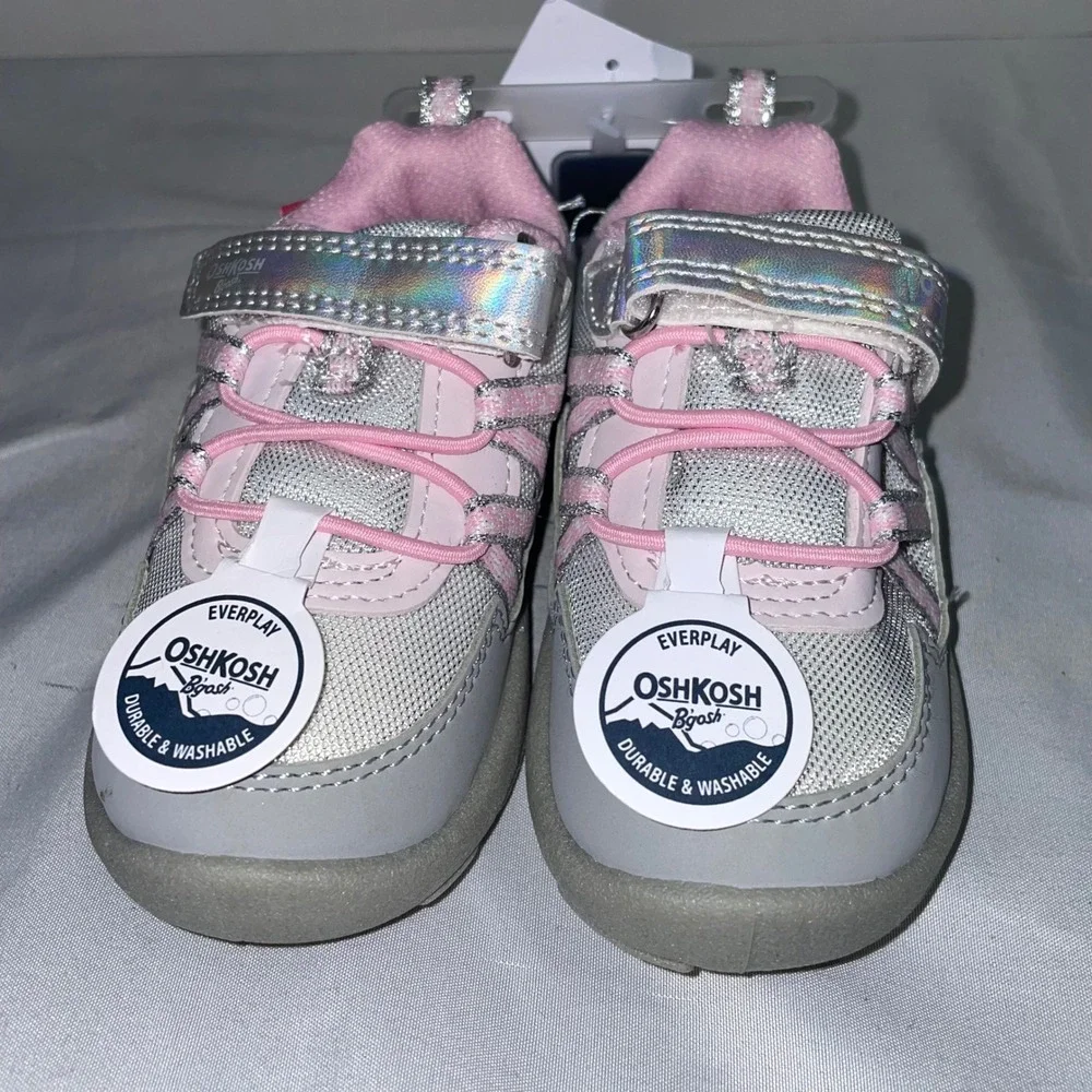 OshKosh Bgosh EverPlay Toddler Girls Grey Pink Holographic‎ Sneakers Size 7M